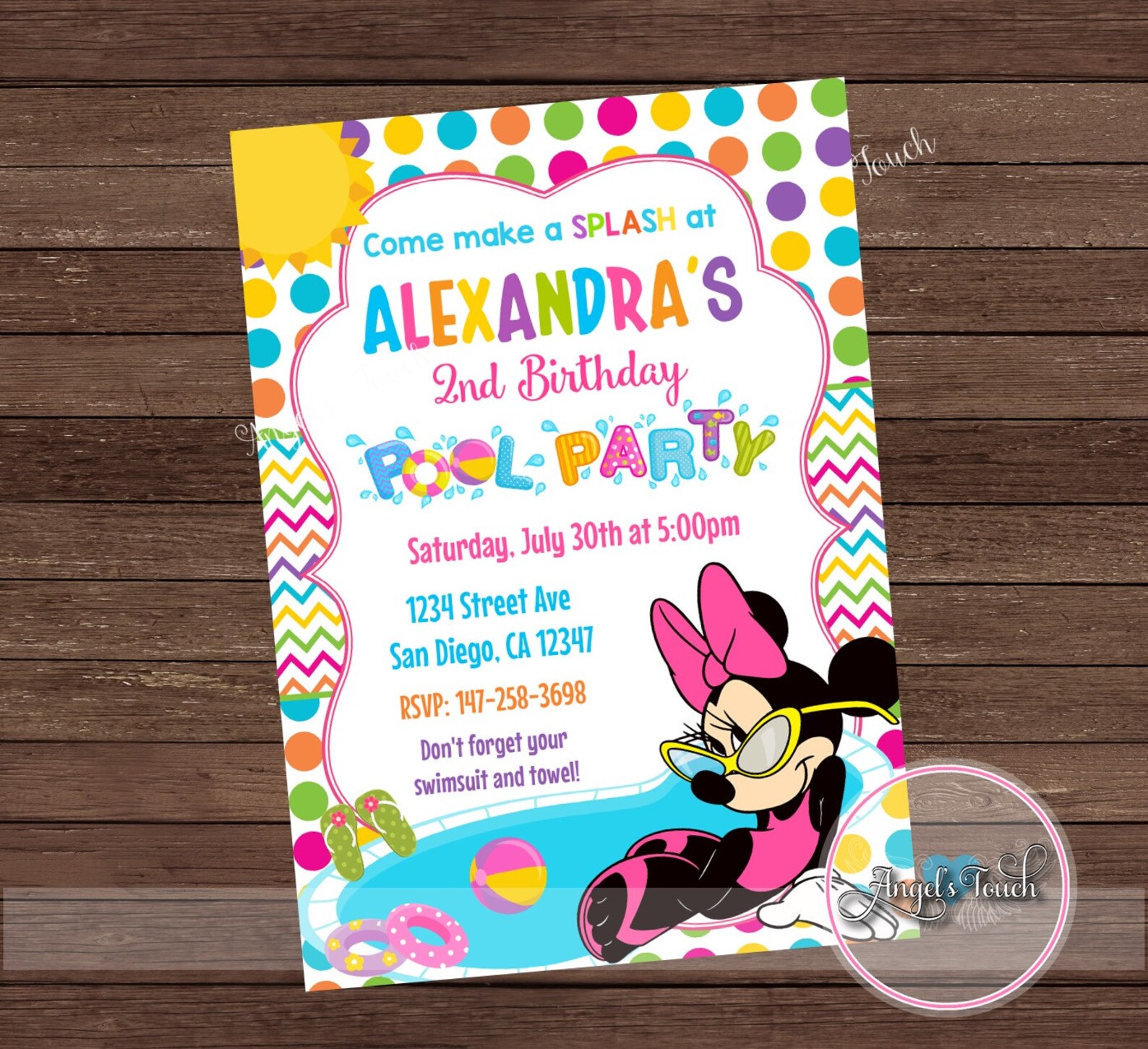 Minnie Mouse Pool Party Invitation Minnie Mouse Birthday | Etsy