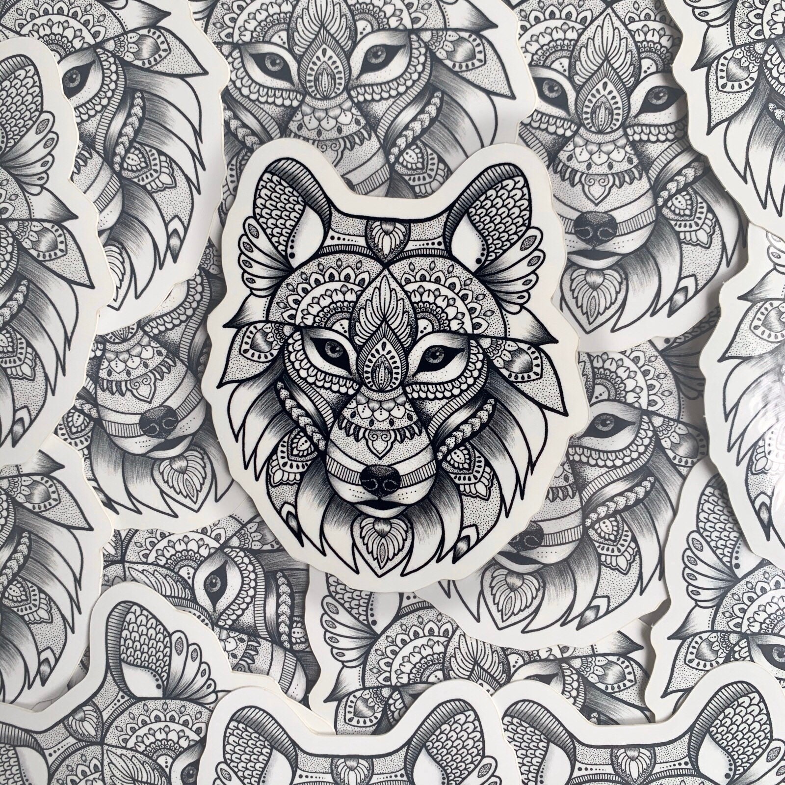 Autocollant de loup autocollant de loup de Mandala loup de ...