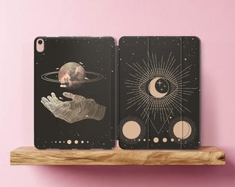 Funda Mystical Moon para iPad Air 11 13 10.9 pulgadas Pro 12.9 Mini 7 6 5 4 A16 10.2 8.ª 9.ª 10.ª generación - Negro Diseño gótico antiguo Funda tipo folio inteligente