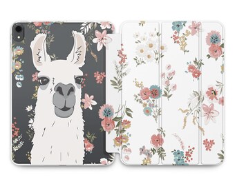 Cute Lama iPad 12.9 2021 case Gentle flowers iPad 9.7 case clear Mini 6 5 smart cover iPad Pro 11 Alpaca 2022 2020 10.2 inch iPad 10 Air 3 4