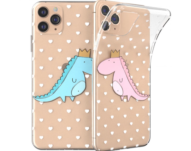 Dinosaurs in crown iphone 11 Pro Max Heart pattern 12 iphone X case Xs Max phone case iPhone 8 plus case Xr clear cover Cute couple cases 7