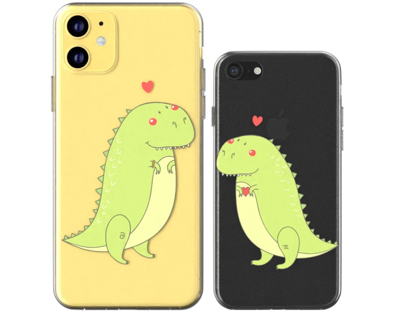 Dinosaurs in love phone Xs clear cover Cute couple cases tpu iphone X case iphone 8 plus iphone 12 case Apple SE silicone iphone 11 Pro Max