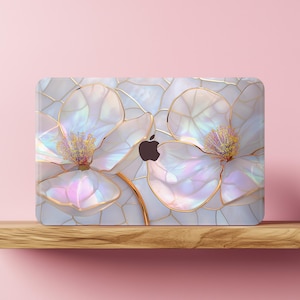 Pearlescent floral MacBook Pro Case 16.2 14 inch M4 M3 Max M2 M1 Air 15.6 13.3 2025 2021 Opal Stained-Glass Print Mac Book Hard Shell Cover