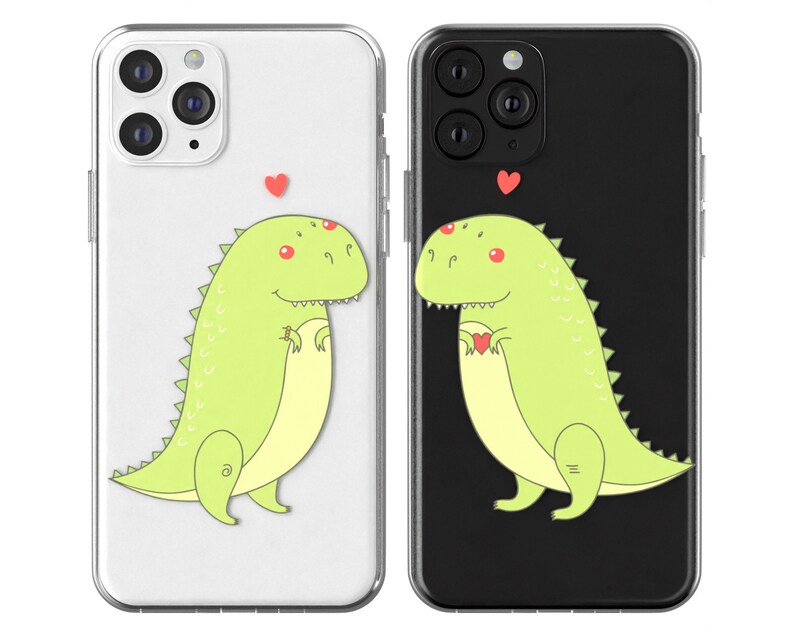 Dinosaurs in love phone Xs clear cover Cute couple cases tpu iphone X case iphone 8 plus iphone 12 case Apple SE silicone iphone 11 Pro Max