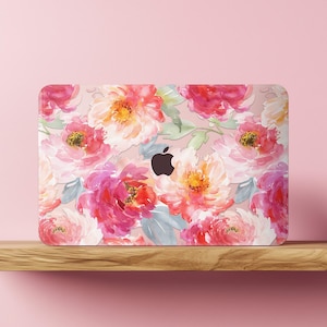 Różowa piwonia etui na MacBooka Pro 16 14 cali M3 M2 M1 Kwiaty akwarelowe Air 15 13 12 11&quot; 2024 2019 2020 Kwiatowa książka na Maca Twarda okładka Malowanie A2918