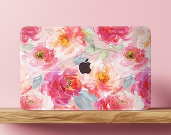 Pink Peony MacBook Pro Case 16 14 inch M3 M2 M1 Watercolor Flowers Air 15 13 12 11&quot; 2024 2019 2020 Floral Mac Book Hard Cover Painting A2918