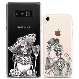 Calavera Skeletons Sugar skull Matching phone cases iPhone X couple case cell phone Xs Max 8 plus clear cover cute iPhone 11 Xr halloween 12 image 3