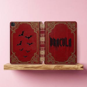 Dracula Book iPad-skal Pro 13 12,9 tum Vintage Red Gothic Folio Air 11 5 4 Barockdesign Surfplatta med fodral Mini 7 6 3 10.2 10.9 A16 9:e generationens fladdermus