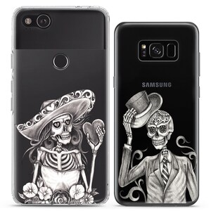 Calavera Skeletons Sugar skull Matching phone cases iPhone X couple case cell phone Xs Max 8 plus clear cover cute iPhone 11 Xr halloween 12 image 4