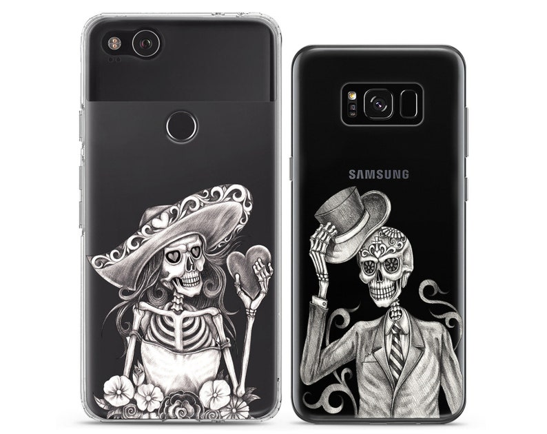 Calavera Skeletons Sugar skull Matching phone cases iPhone X couple case cell phone Xs Max 8 plus clear cover cute iPhone 11 Xr halloween 12 image 4