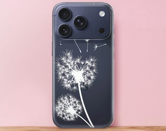 Custodia per iPhone con motivo floreale semplice e grazioso a forma di tarassaco - Cover in silicone trasparente, morbida e flessibile