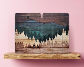 Wooden forest for Galaxy tab A 10.5 Watercolor mountains Samsung tab S4 case Galaxy S6 lite wood A7 2022 A8 tablet case S8 S7 cover Travel &quot;