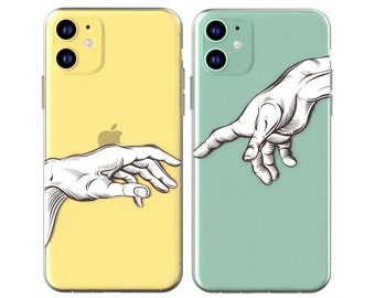 The Creation of Adam Hands Cute couple case iPhone 12 case clear 8 plus Cute cover iPhone 11 Pro tpu iPhone Xs Max case X phone case Xr Gift