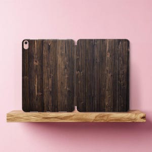 Dark wood iPad 11 smart case texture print iPad Pro 13 2024 folio cover 10.2 8th gen 10.9" 9.7 12.9 with stand a16 Air 5 2022 Mini a17 pro 6