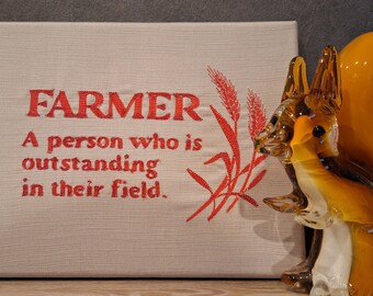Humorous Farmer Definition Embroidered Wall or Tabletop Stretched Canvas Art Piece