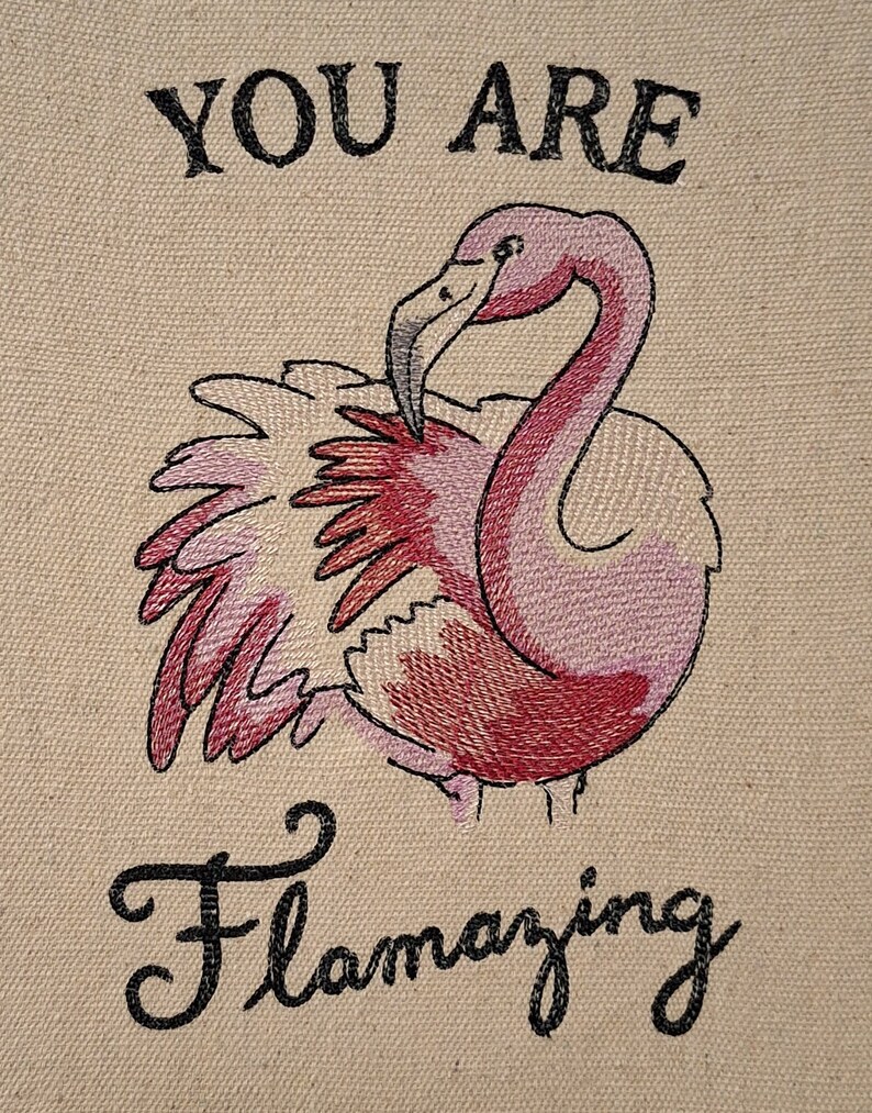 Inspirational Flamingo Embroidered Wall or Tabletop Art Piece 'You Are Flamazing' image 2