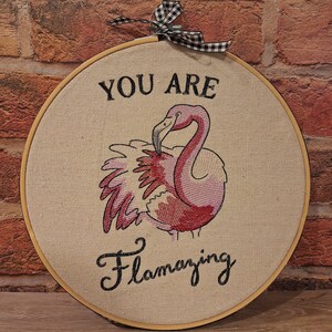 Inspirational Flamingo Embroidered Wall or Tabletop Art Piece 'You Are Flamazing' image 4