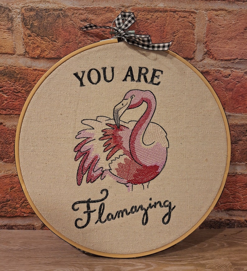 Inspirational Flamingo Embroidered Wall or Tabletop Art Piece 'You Are Flamazing' image 4