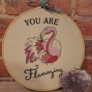Inspirational Flamingo Embroidered Wall or Tabletop Art Piece 'You Are Flamazing' image 1