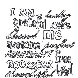 I am words coloring page