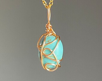 Turquoise Necklace Gold Layering Gemstone Pendant, Wire Wrapped Crystal Necklace, Birthstone Necklace, Dainty Layering Necklace