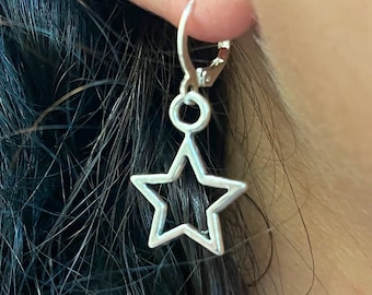 Star Hoop Earrings, Personalized Stainless Star Earrings Silver Star Outline Hoops, Charm Earrings, Silver Earrings Minimalist Earring Set