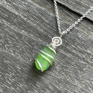 Green Sea Glass Pendant Necklace, Beach Glass Jewelry, Ocean Inspired Gift