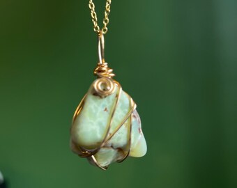 Green Opal Stone Necklace, Heart Chakra Love Crystals Jewelry, Opal Pendant Wire Wrapped Necklace