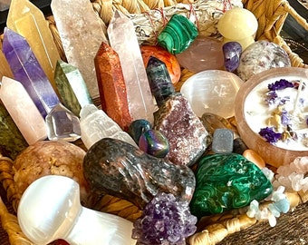 Mystery Crystal Kit, Healing Chakra Set Towers Wands Spheres Minerals Specimens Box, Crystal Set