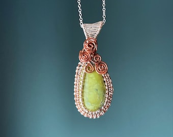 Serpentine Necklace Crystal Pendant Multi Wire Wrap Pendant Serpentine Jewelry