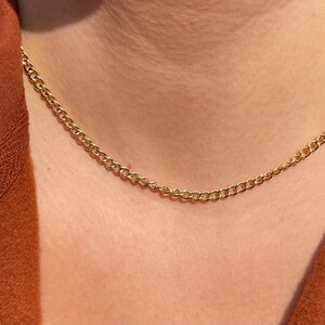 Thin Gold Curb Necklace, Simple Gold Necklace for Pendants Charms, Adjustable Yellow Gold Chain