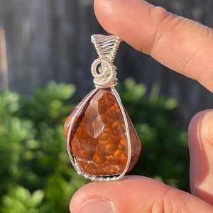 Fire Agate Crystal Stone Necklace, Copper Pendant Wire Wrapped, Healing Rock Gift for Women, Necklaces Gifts