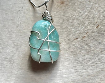 Amazonite Crystal Wire Wrapped, Amazonite Stone Necklace, Stones for Money & Good Luck