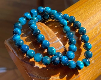 Blue Tiger’s Eye Bracelet, Blue Cat Eye Bracelet, Protection Stone, Tiger Eye Beads Stacking Bracelet, Blue Gemstone Jewelry Gift