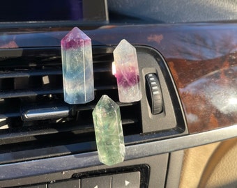 Fluorite Tower Crystal Car Vent Clip, Crystal Auto Clips Car Accessories, Natural Stone Decoration Gift