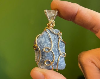 Blue Quartz Pendant Necklace, Natural Dumortierite Crystal Necklace, Stone Pendant