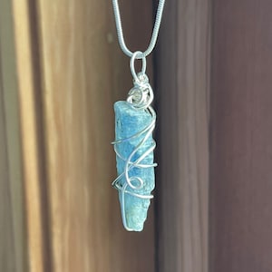 Kyanite Necklace, Raw Blue Kyanite Pendant, Throat Chakra Gemstone Pendant, Silver Pendant