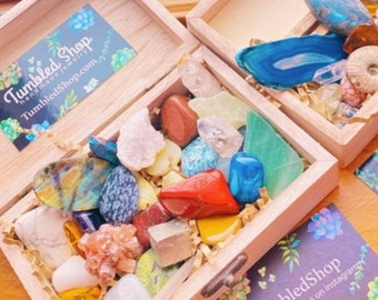 Crystal Box Various Crystals Set aligned personalized box, mix of natural and tumbled pieces gift for her