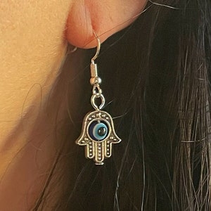 Protection Earrings, Hamsa Evil Eye Earrings, Hamsa Earrings, Personalized Stainless Steel Earrings