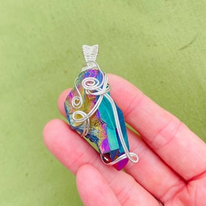 Rainbow Aura Quartz Necklace | Druzy Agate Wrapped Pendant | Titanium Quartz | Boho Jewelry | Chakra Jewelry | Crystal Wire Wrap Pendant