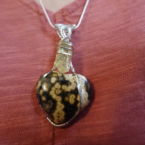 Ocean Jasper Pendant Necklace Natural Crystal, Fancy Jasper Pendant Sterling Silver Chain included