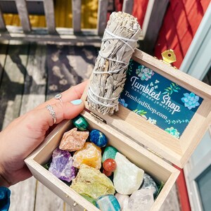 Crystal Box Healing Set with Sage, Cleansing Smudging Tool