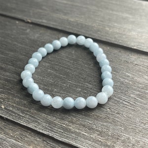 Aquamarine Beaded Bracelet, Baby Blue Gemstone Bracelet, Minimalistic Unisex Bracelet