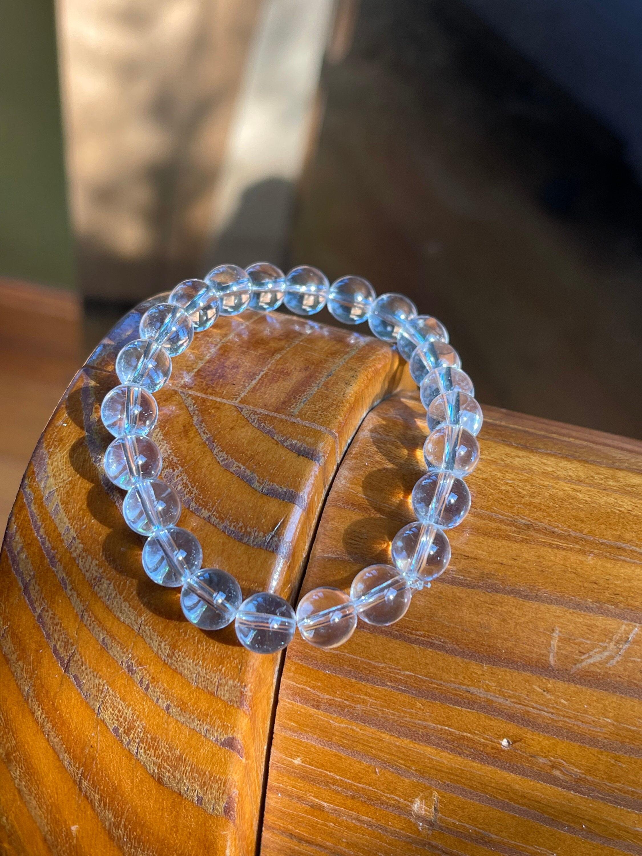 ブレスレット Clear Quartz Bracelet with Wavy Heart #5939 Clear Quartz Crystal Bracelet, Handmade Gemstone Healing