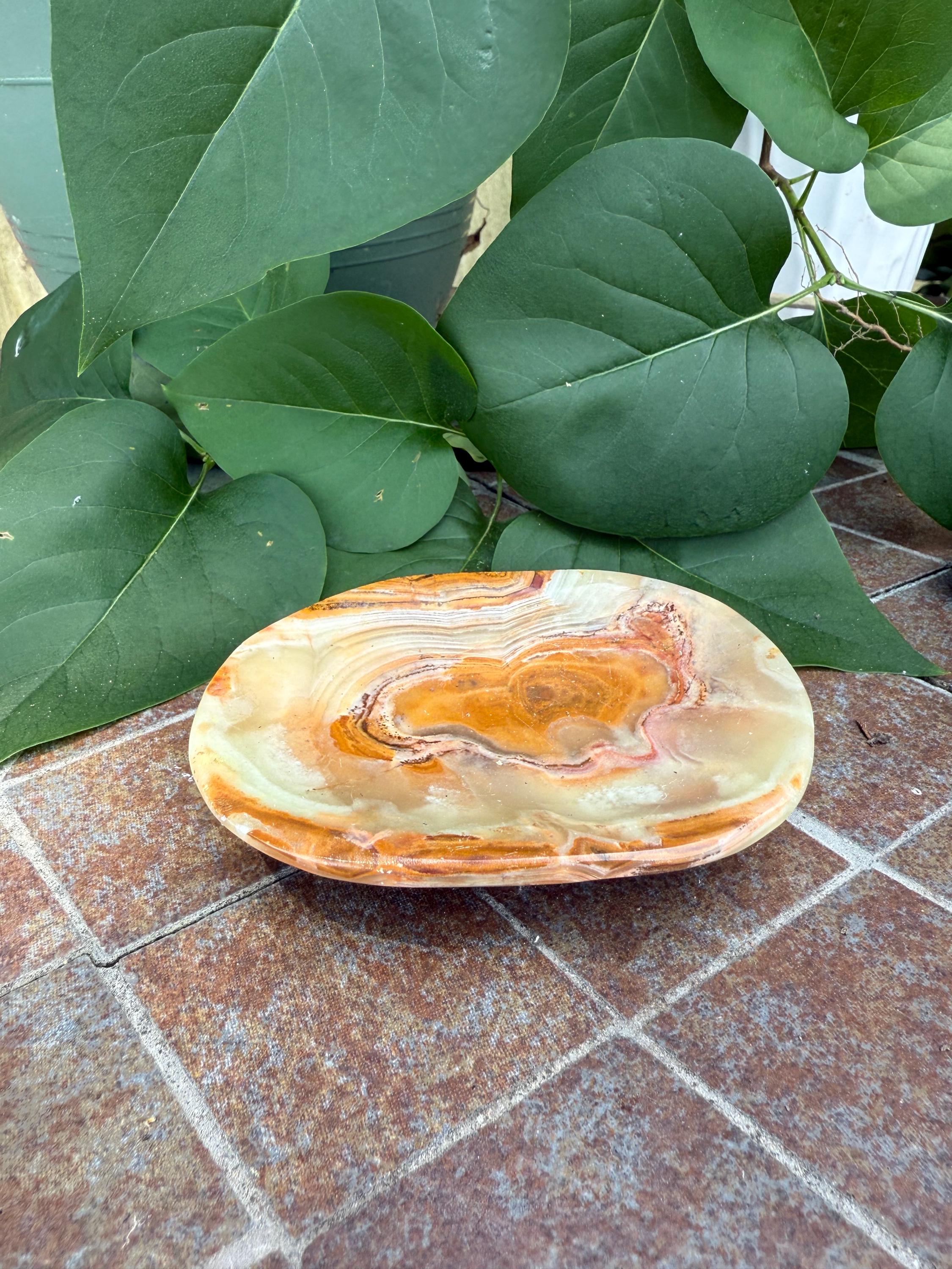 Green Onyx Crystal Soap Dish Bowl 4" Stone Bowl, Decorative Mineral Specimen Bowl with Legs - Chakra Activator Protection