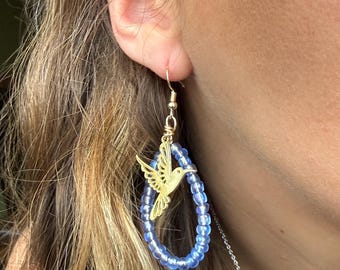 Humming Bird Beaded Hoop Earrings