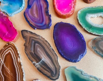 Geode Slices Place Cards, Assorted Rainbow Agate Slice, Druzy Agate Card Coasters