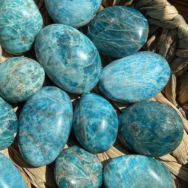 Blue Apatite Palm Stone, Throat Chakra Stone, Tumbled Blue Apatite Crystal, You Choose Size, Worry Stone Manifestation, Gift for Her