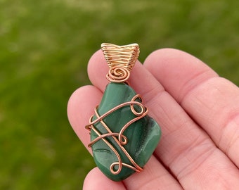 Budd Stone Crystal Necklace, South African Jade Necklace Wire Wrapped Jewelry, Calming Energy Pendant