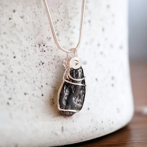Tektite Necklace, Genuine Tektite Moldavite Pendant, Black Meteorite Necklace, Extraterrestrial Star Necklace